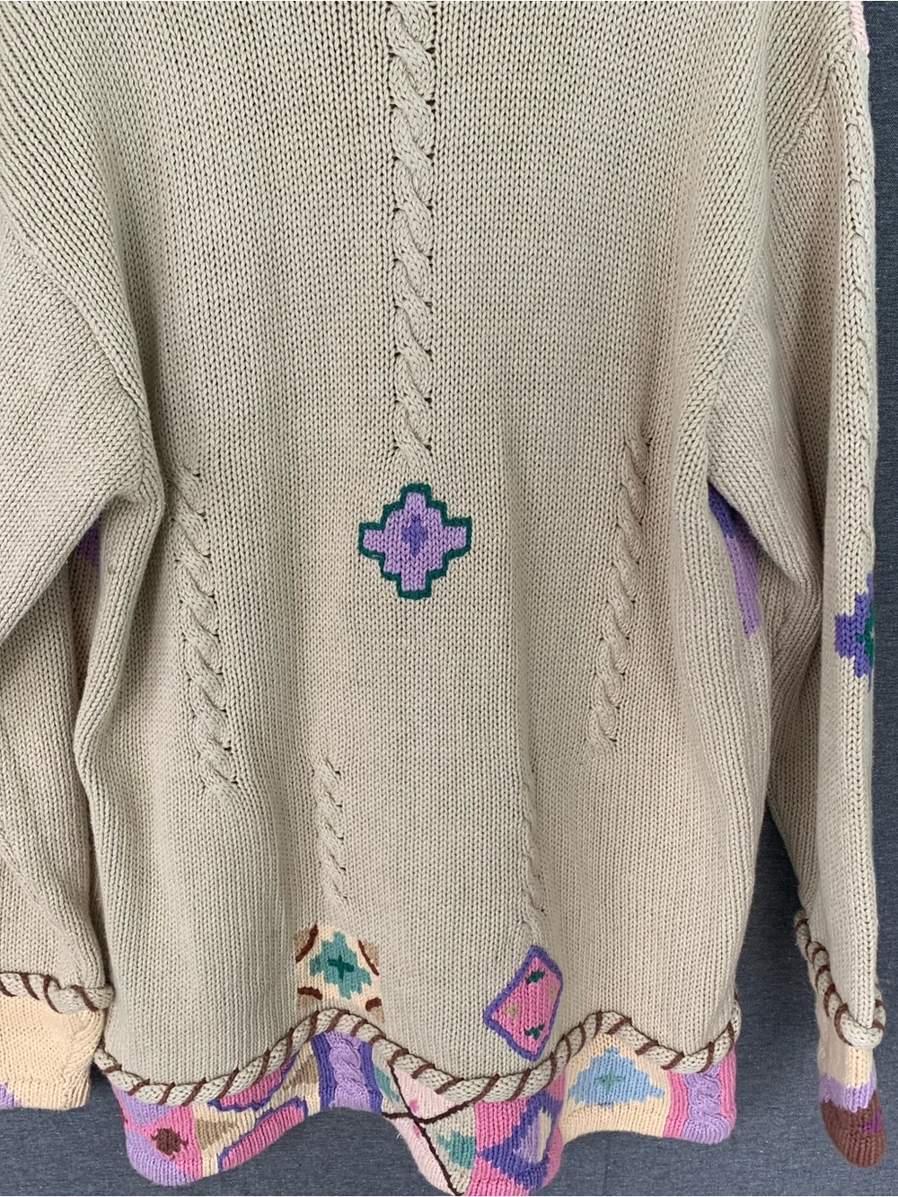 Handknit Storybook Knits Sunrise Scene Southwestern Horse Cardigan Sweater Large - Picture 9 of 11